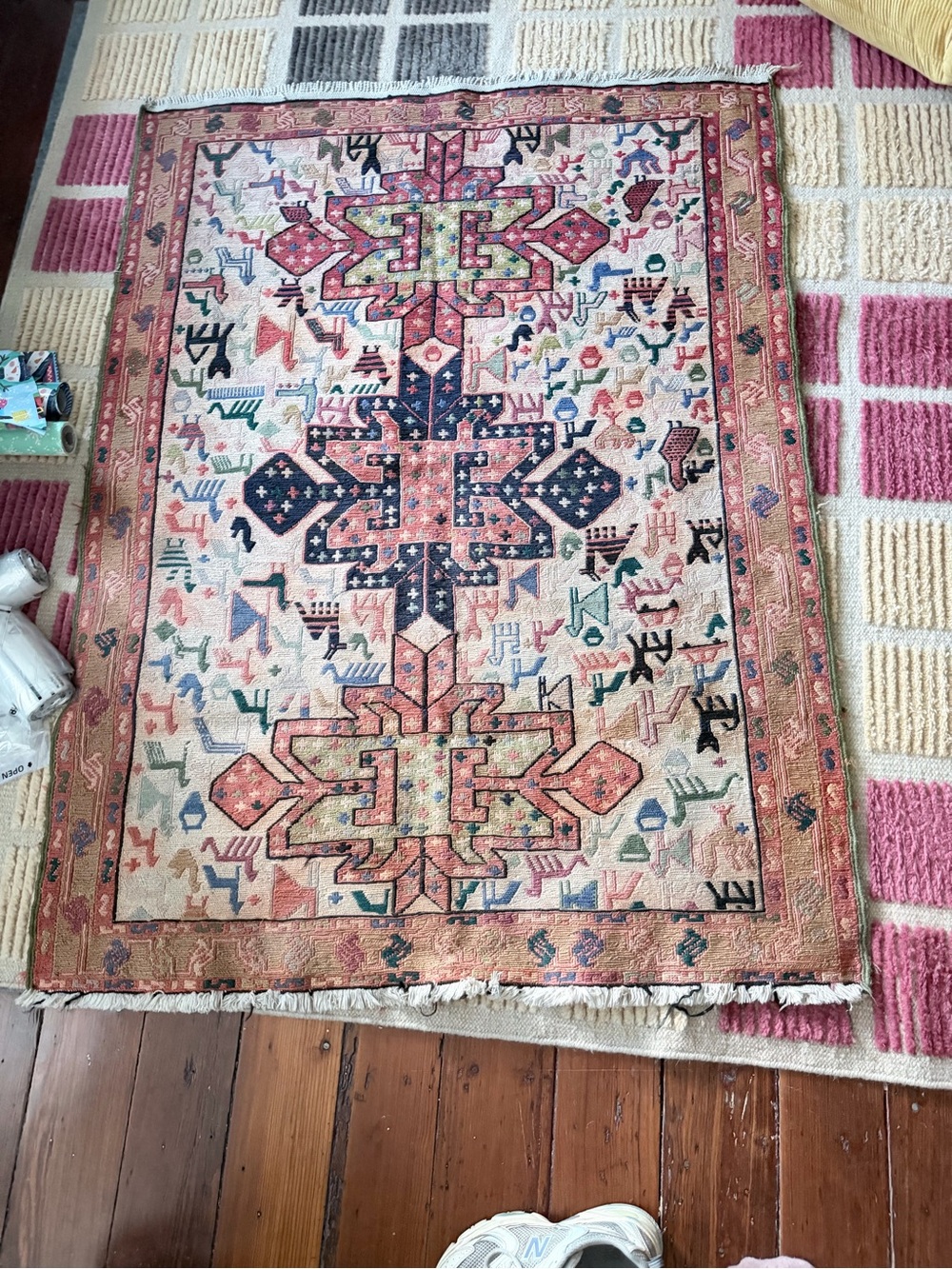 Vintage Handwoven Tribal Area Rug 45” x 60” | Persian/Kazak Style Wool Rug